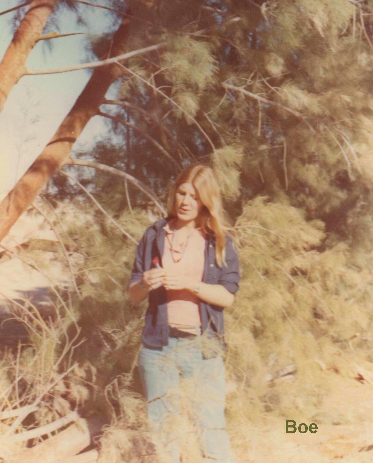 Las Vegas Desert Nature Economic Recovery Hippie love Nature not war 1973 photograph of Colette Dowell admiring wild flower