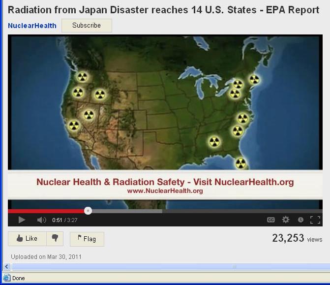Map of radiation plume from Fukushima plume hitting United States in March of 2011